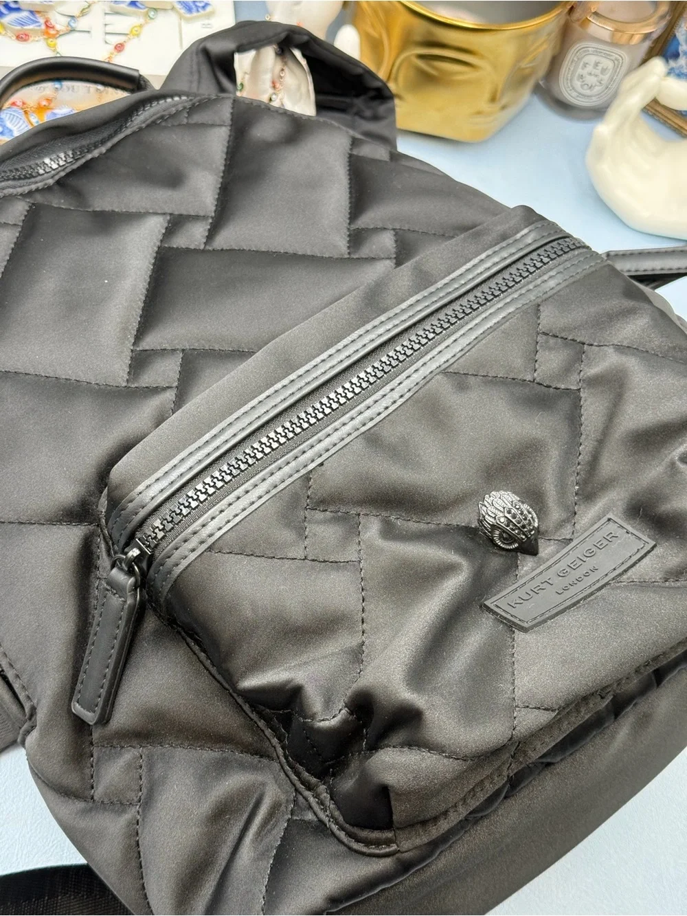 🆕 KURT GEIGER LONDON 🧿 NWOT Recycled Nylon Drench Zip Backpack, Black Nylon